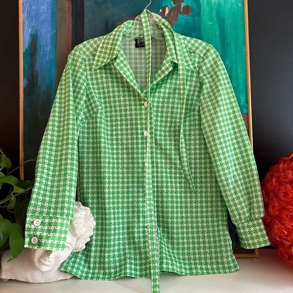 Vintage Green and white houndstooth print dress w matching maxi skirt Small - Picture 3 of 16